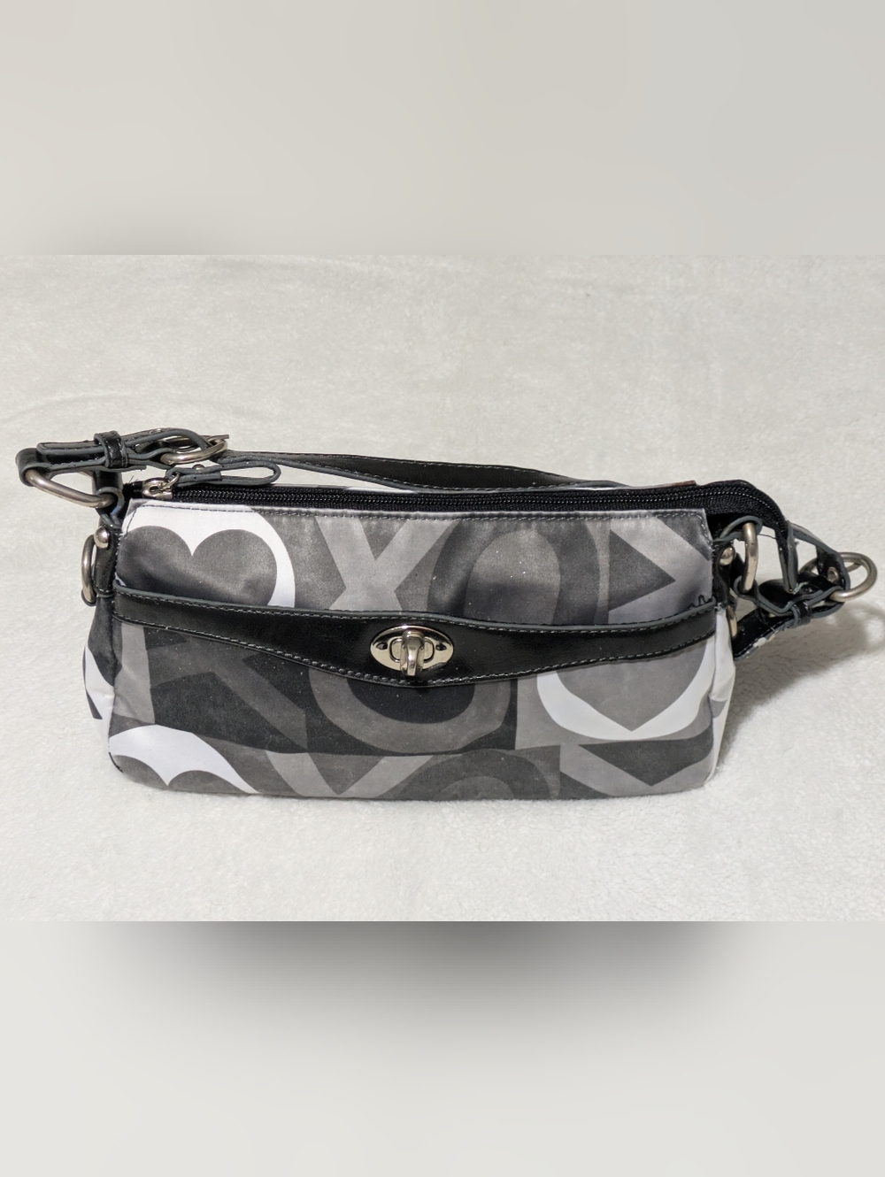 XOXO black and gray baguette handbag